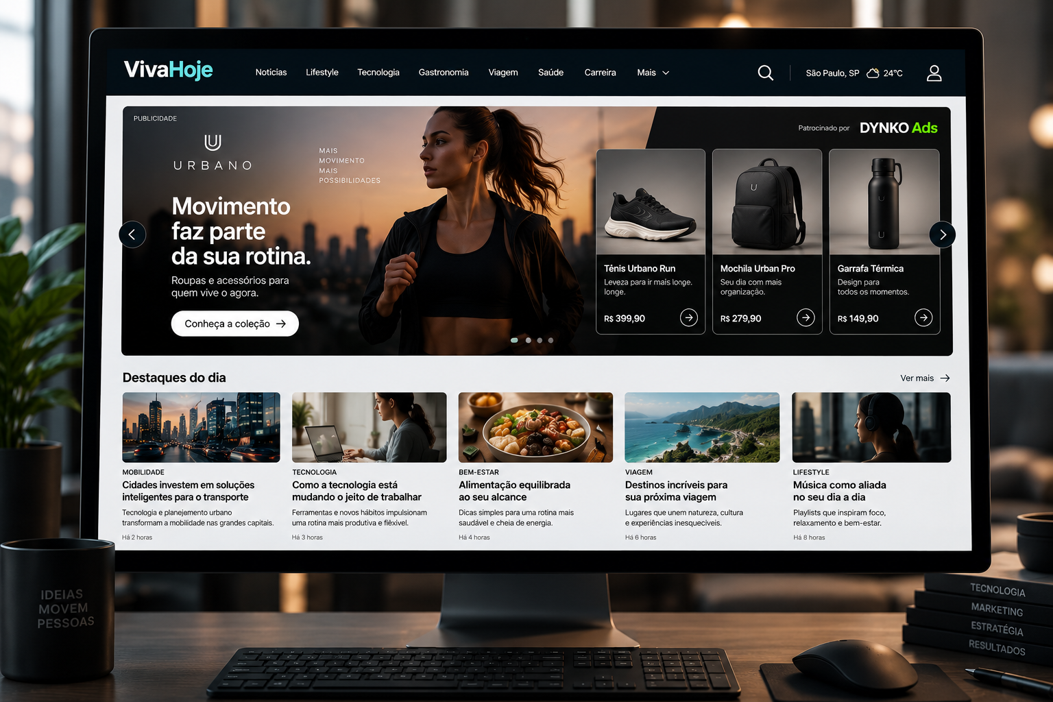 Portal com publicidade contextual patrocinada pela DYNKO Ads